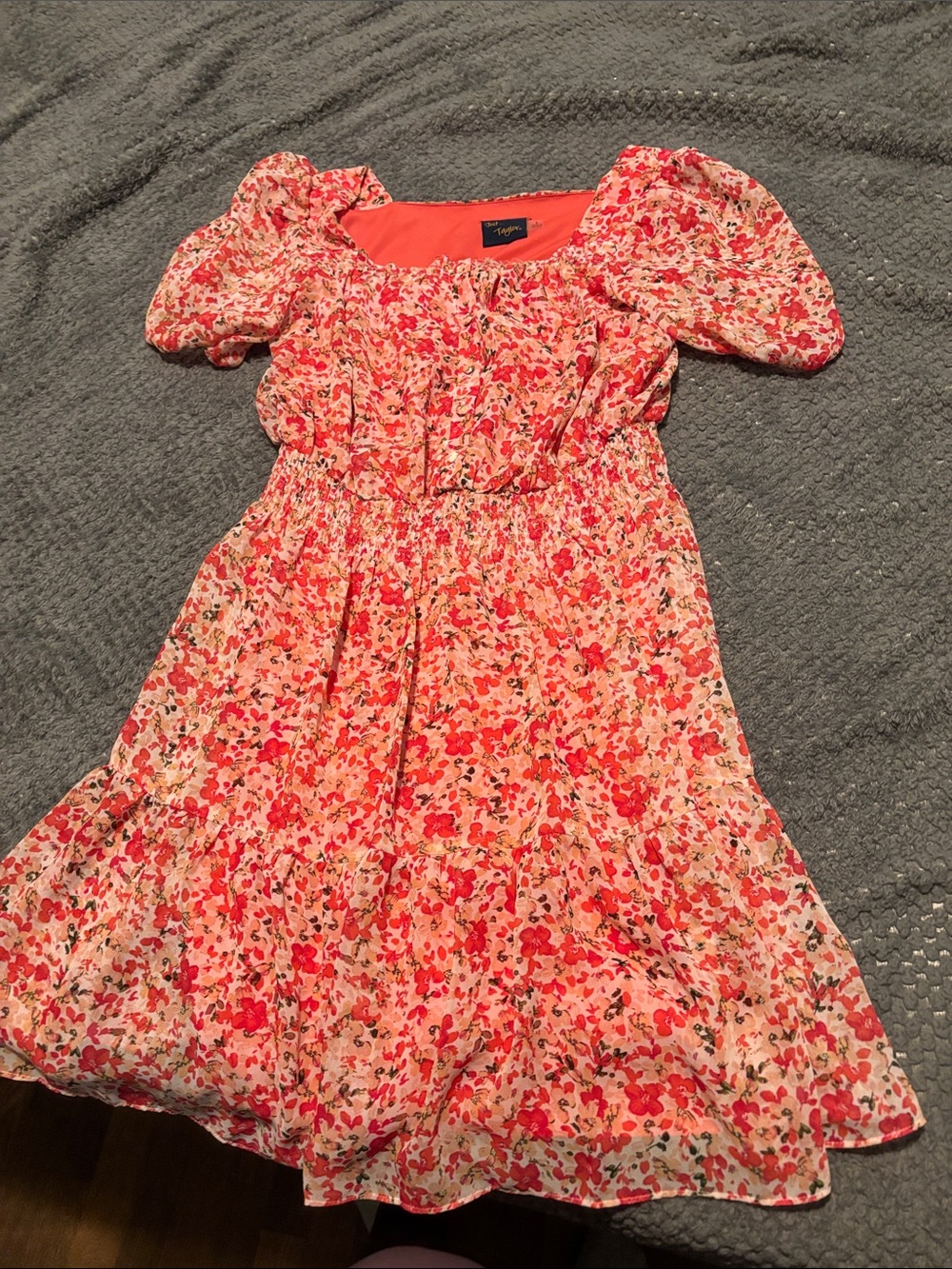 Womens size 6 Just Taylor Gymboree Coral Pink Floral Puff-Sleeve Dress